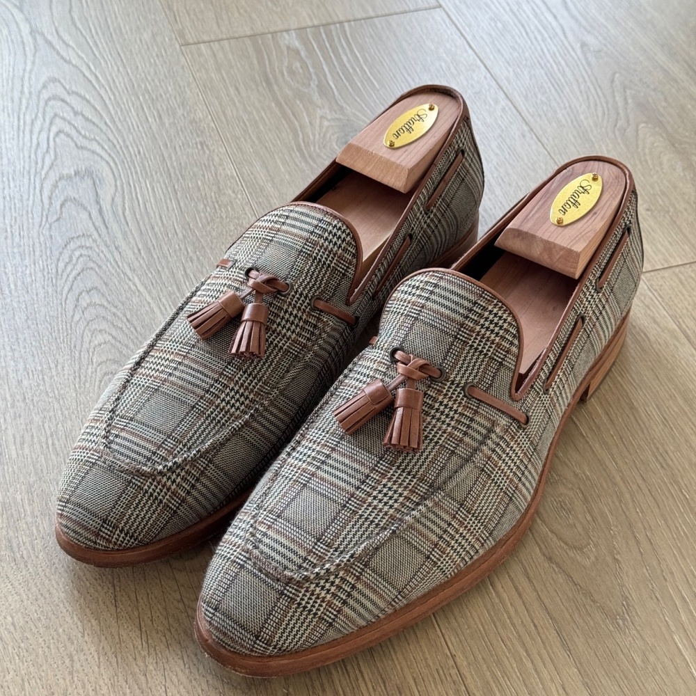 Taft Russell Tassel Loafer Shoes Plaid with Brown Leather - Size 10 US / 43 EU